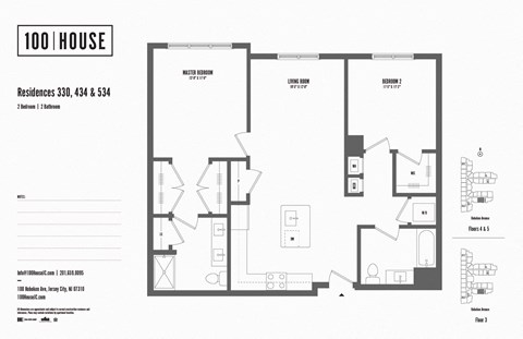 2 bed 2 bath floor plan X at 100 House Apartments, Jersey City , NJ, 07310